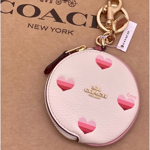 COACH CIRCULAR COIN POUCH KEY/BAG CHARM WITH HEART PRINT - Picture 5 of 8